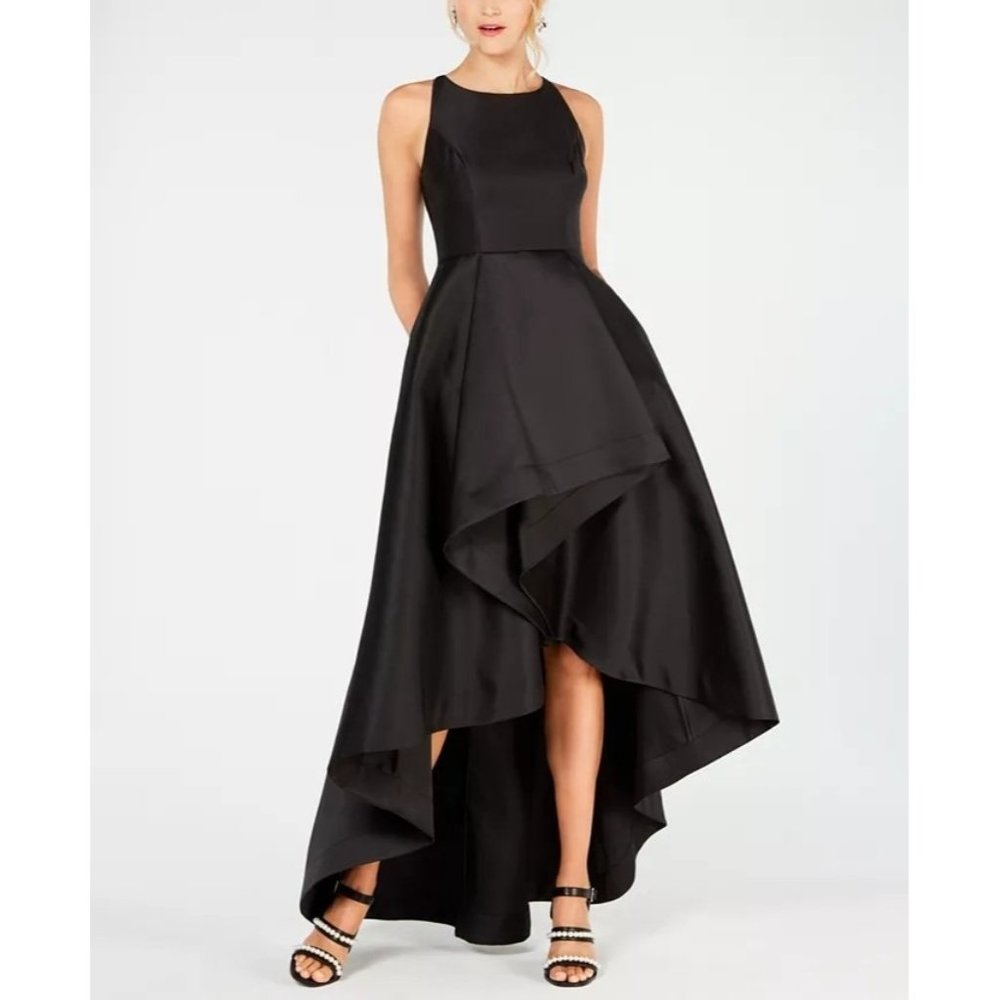 Adrianna Papell High Low Mikado Gown Black Dress Size 12 Gala Event LBD